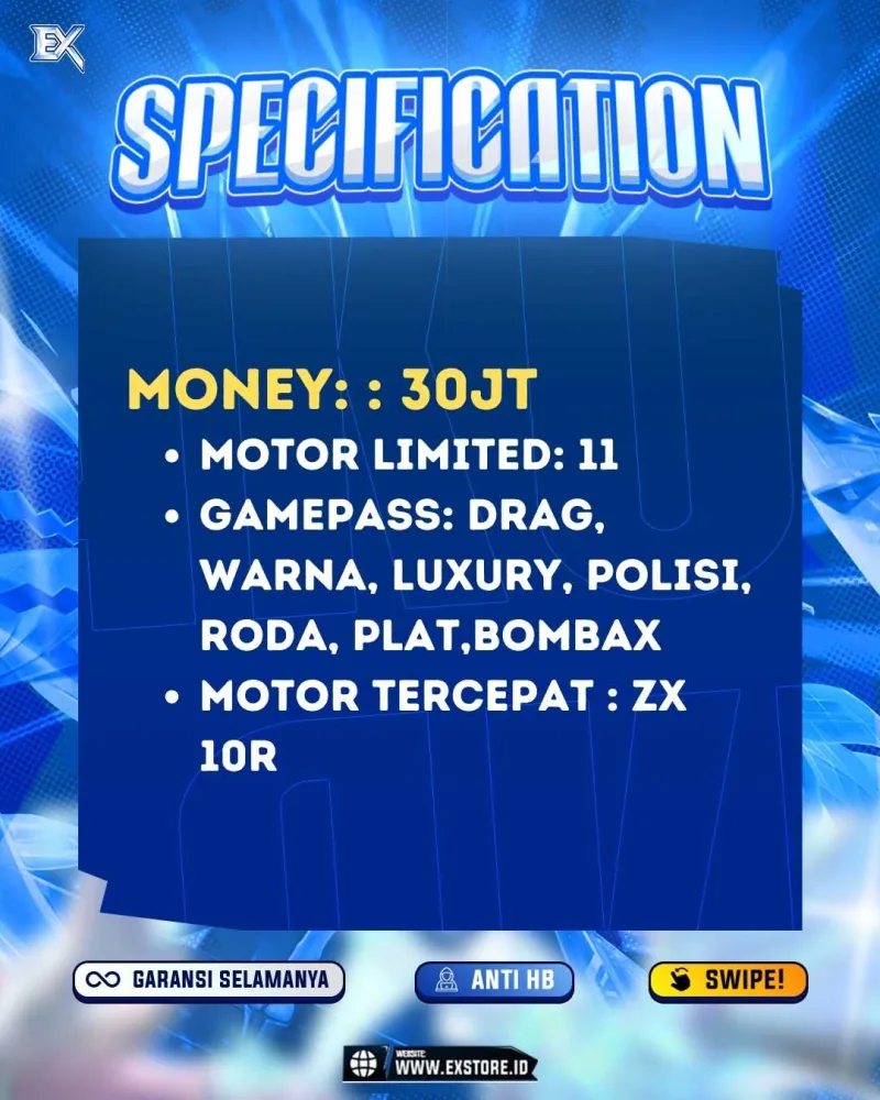 MONEY 30M + MOTOR LIMITED 11 + GAME PASS 7
