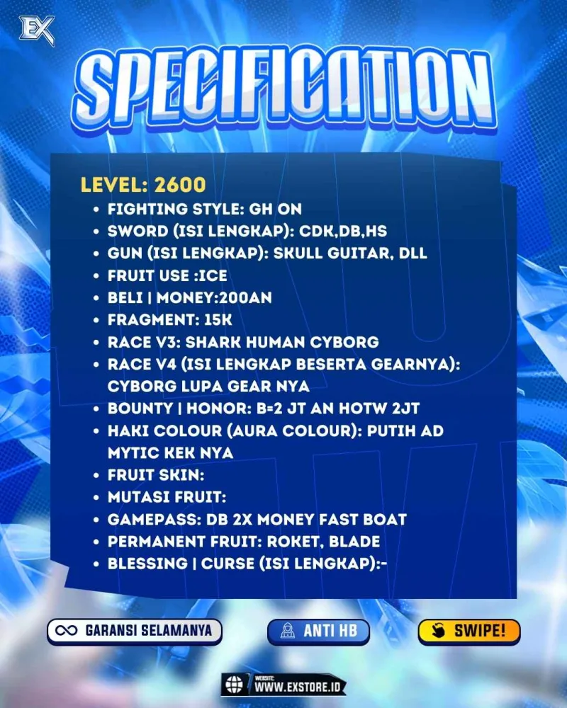 GODHUMAN + CDK HS DB + V4 CYBORG + GAMEPASS 2 + PERMANENT ROCKET BLADE