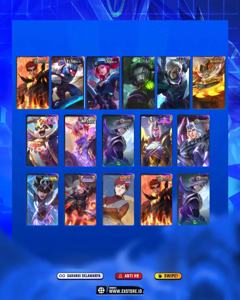 LANCELOT DRAGON TIMER + FRANCO BLAZING + VALIR DRAGON TIMER + GROCK VENOM + LAYLA SABER + LING DRAGON TIMER + GUSION VENOM