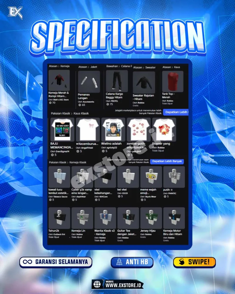MONEY 15M + MOTOR LIMITED 2 + GAME PASS 3 + AVATAR BEROBUX DAN ACCESSORIES LIMITED