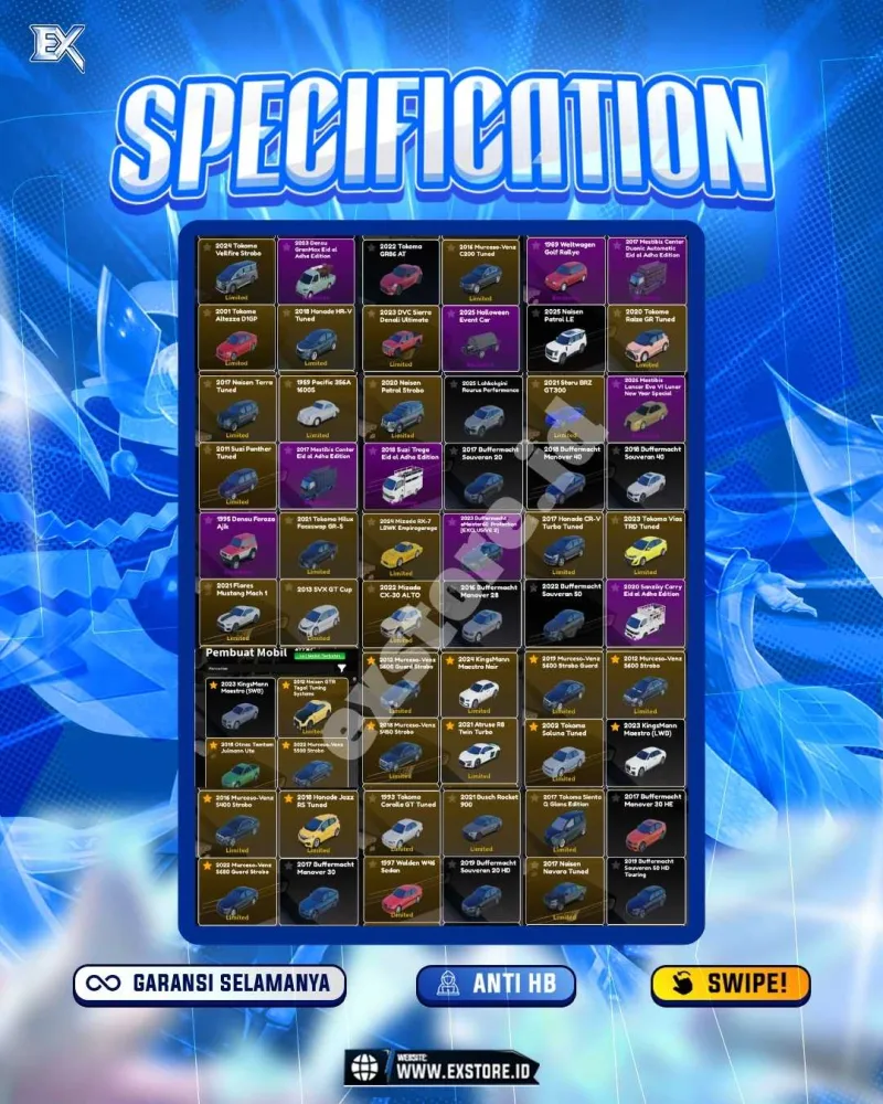 LIMITED CARS 107 + GAMEPASS 5