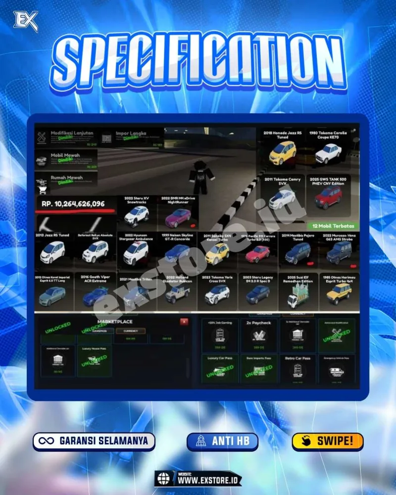 LIMITED CARS 12 + GAMEPASS 4