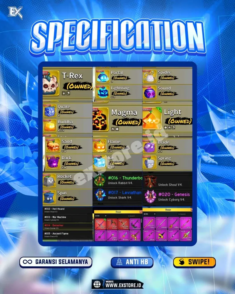 GODHUMAN + PERMANENT T-REX LIGHTNING PORTAL SOUND SPIDER BUDDHA MAGMA LIGHT DARK FLAME ICE SAND SPRING + CDK TTK HS + V4 (5)