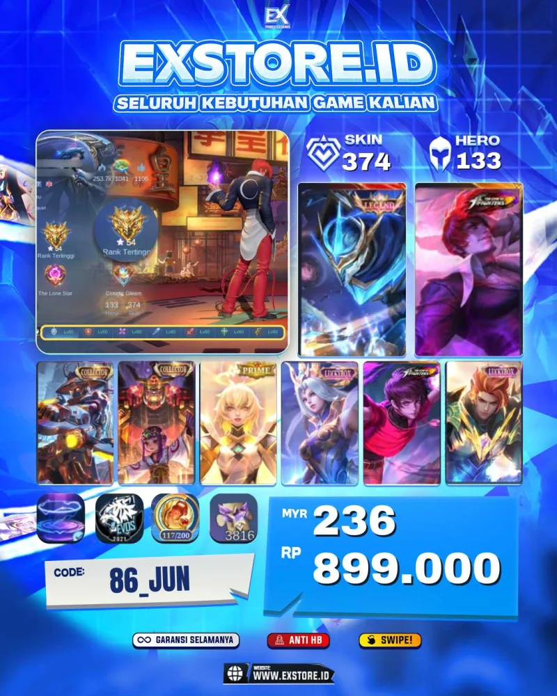 CHOU KOF + YSS COLLECTOR + JAWHED COLLECTOR + GUSION LEGEND + BETRIX PRIME + DYRROT KOF + CLAUDE LUCKYBOX + SELENA LUCKYBOX