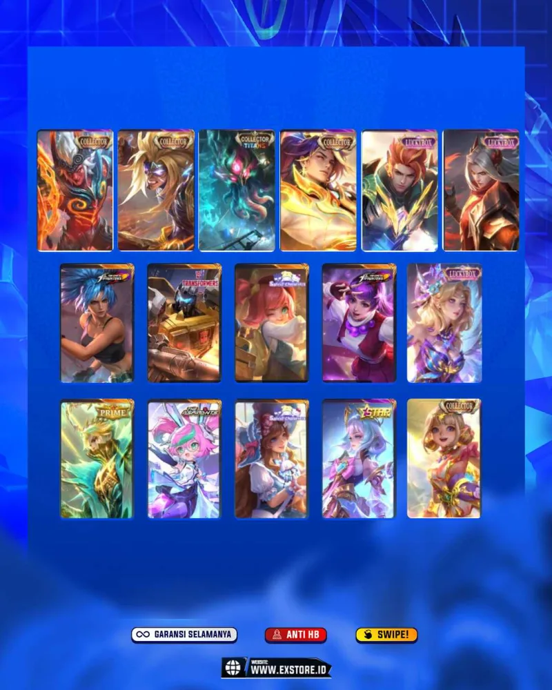 CHOU SAIN SEIYA + FRANCO LEGEND + SAKURA KALEA + VEXANA AS0PIRANTS +  COLLECTOR JURAGAN 4 + GROCK COLLECTOR + LESLAY ASPIRANTS + ARLOT COLLECTOR