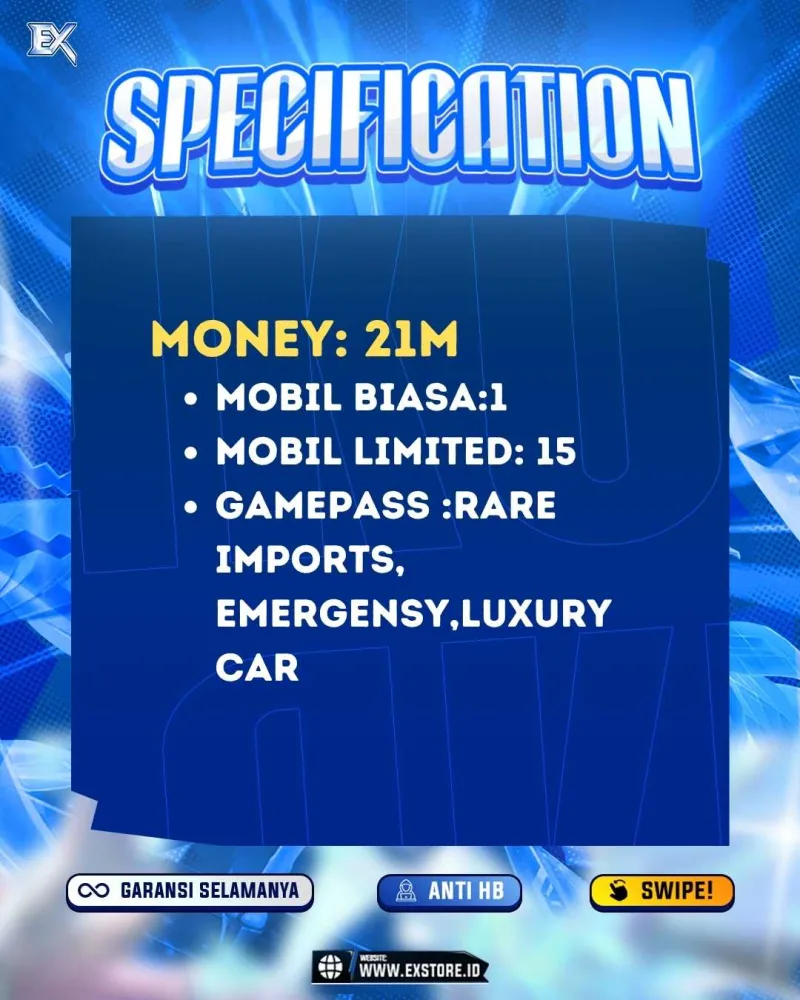 LIMITED CARS 15 + GAMEPASS 3