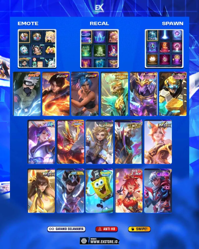 HAYABUSA KAKASHI + VALIR KOF + GRANGER PRIME + SABER LUCKYBOX + JHOSON LUCKYBOX + MOSKOV ALLSTAR + HANABI  ALSTAR