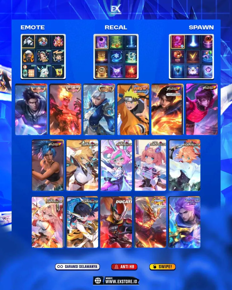 ALUCARD LEGEND + VALIR LEGEND + NOLAN 11.11 + NARUTO + VALIR KOF + IRITEL DUCATI + FANNY ASPIRANTS +  GUINEVER ASPIRANTS + RUBY ASPIRANTS +
