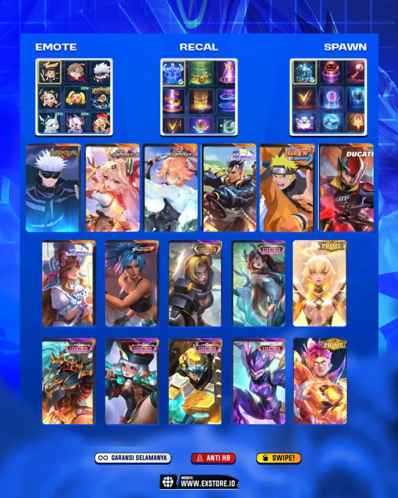 FANNY ASPIRANTS + LUKAS NARUTO + XAVIER GOJO + IRITEL DUCATI +  GUINEVER ASPIRANTS + KAGURA LUCKYBOX + ALPAH LUCKYBOX + JHONSON LUCKYBOX + NATALIA COLLECTOR + BETRIX PRIME + RUBY LUCKYBOX