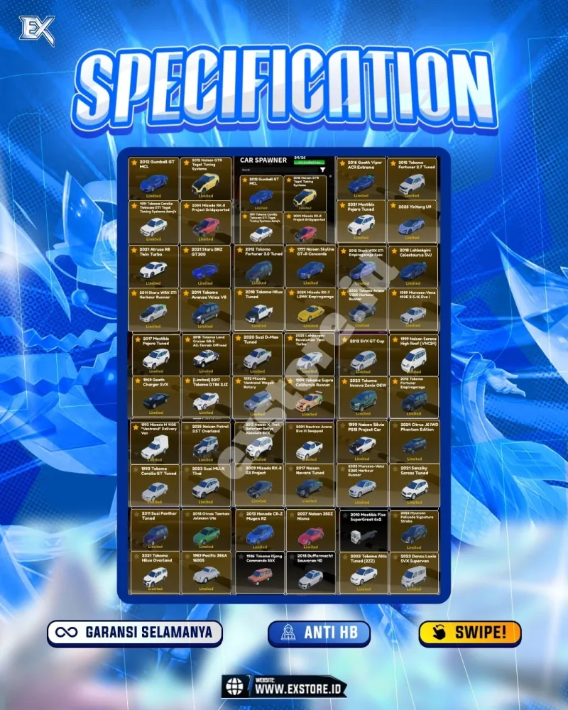 LIMITED CARS 173 + GAMEPASS 4 + DDS 2 LIMITED