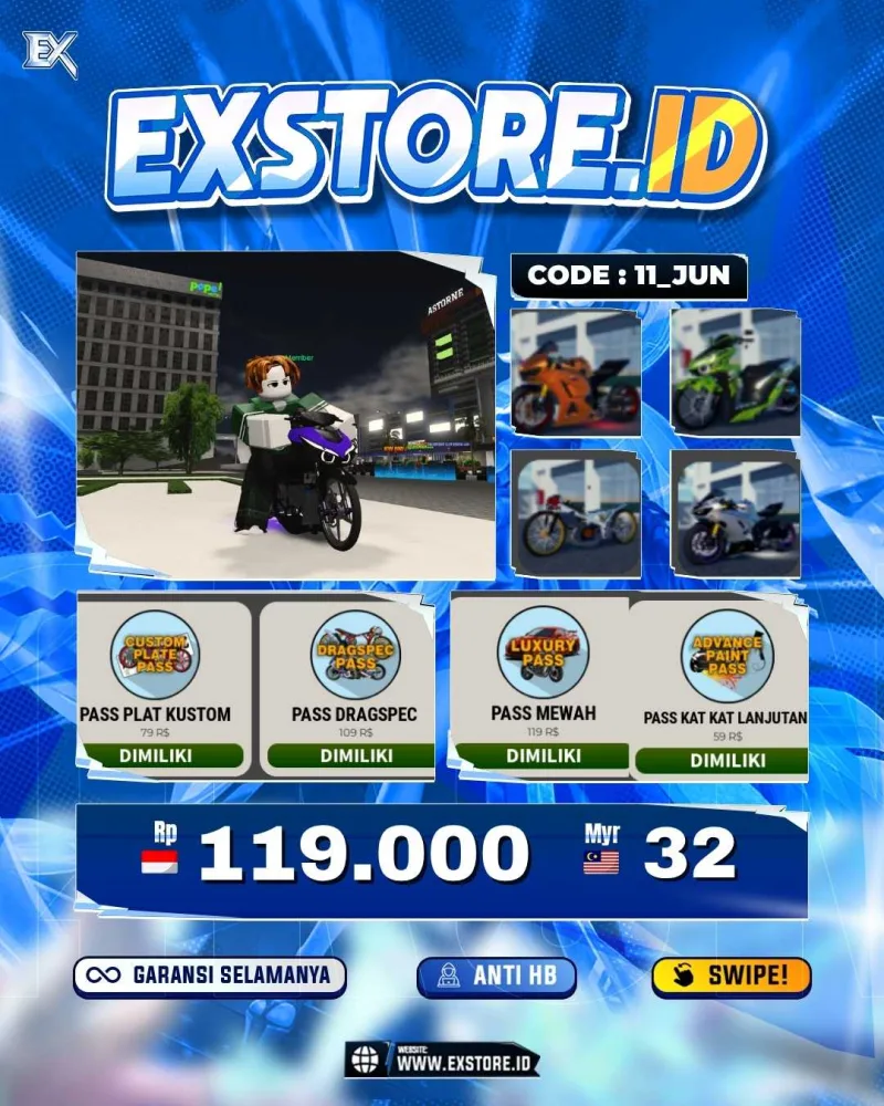 MONEY 30M + MOTOR LIMITED 11 + GAME PASS 7