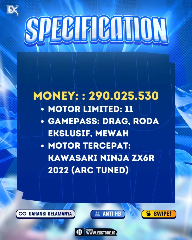 MONEY 290M + MOTOR LIMITED 11 + GAME PASS 2