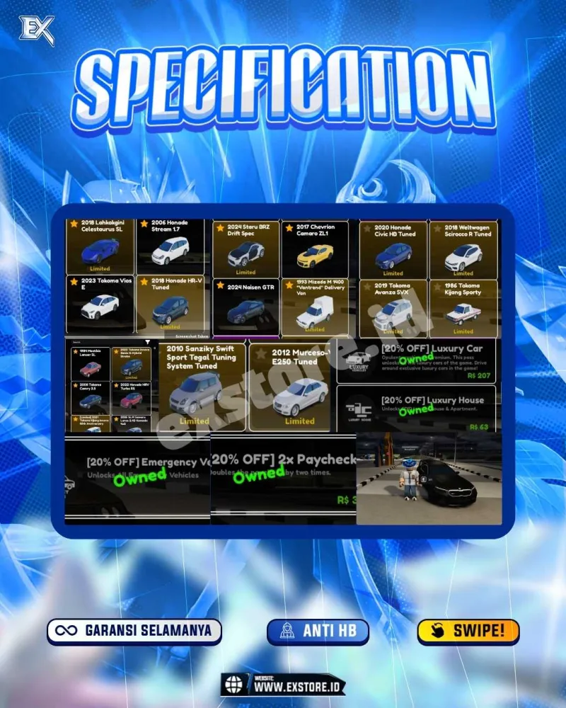 LIMITED CARS 30 + GAMEPASS 3