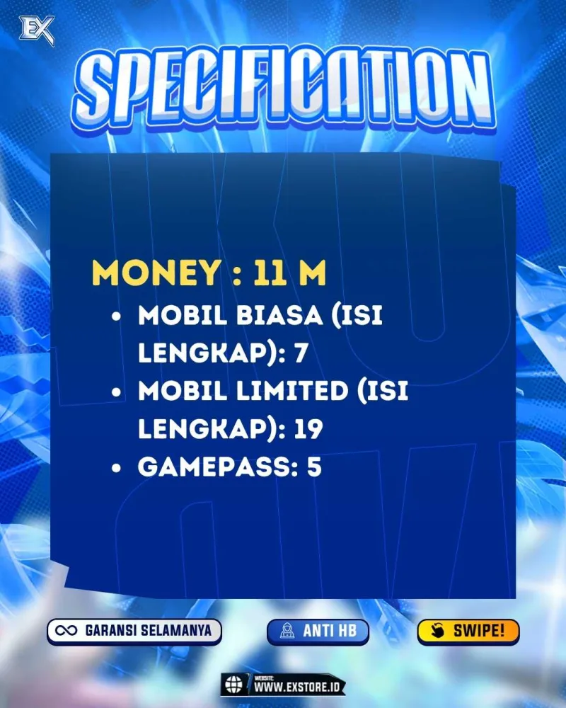 LIMITED CARS 19 + GAMEPASS 5