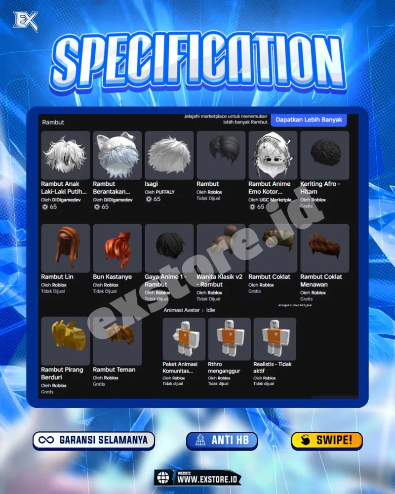 MONEY 15M + MOTOR LIMITED 2 + GAME PASS 3 + AVATAR BEROBUX DAN ACCESSORIES LIMITED