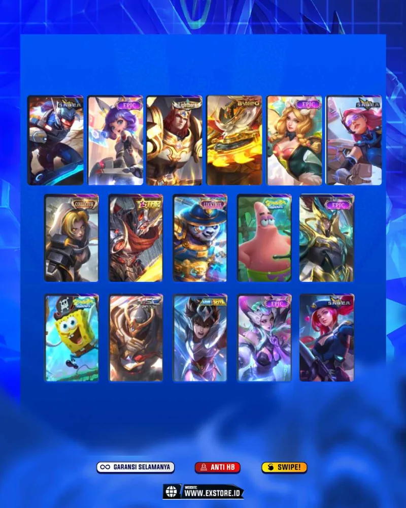 CHOU SAIN SEIYA + FRANCO LEGEND + SAKURA KALEA + VEXANA AS0PIRANTS +  COLLECTOR JURAGAN 4 + GROCK COLLECTOR + LESLAY ASPIRANTS + ARLOT COLLECTOR