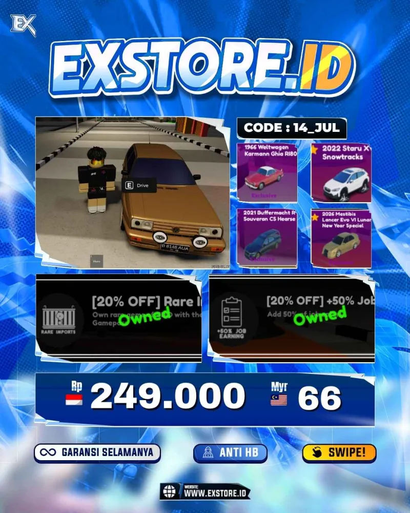 LIMITED CARS 88 + GAMEPASS 3 + DDS 15 LIMITED + GAMEPASS 3
