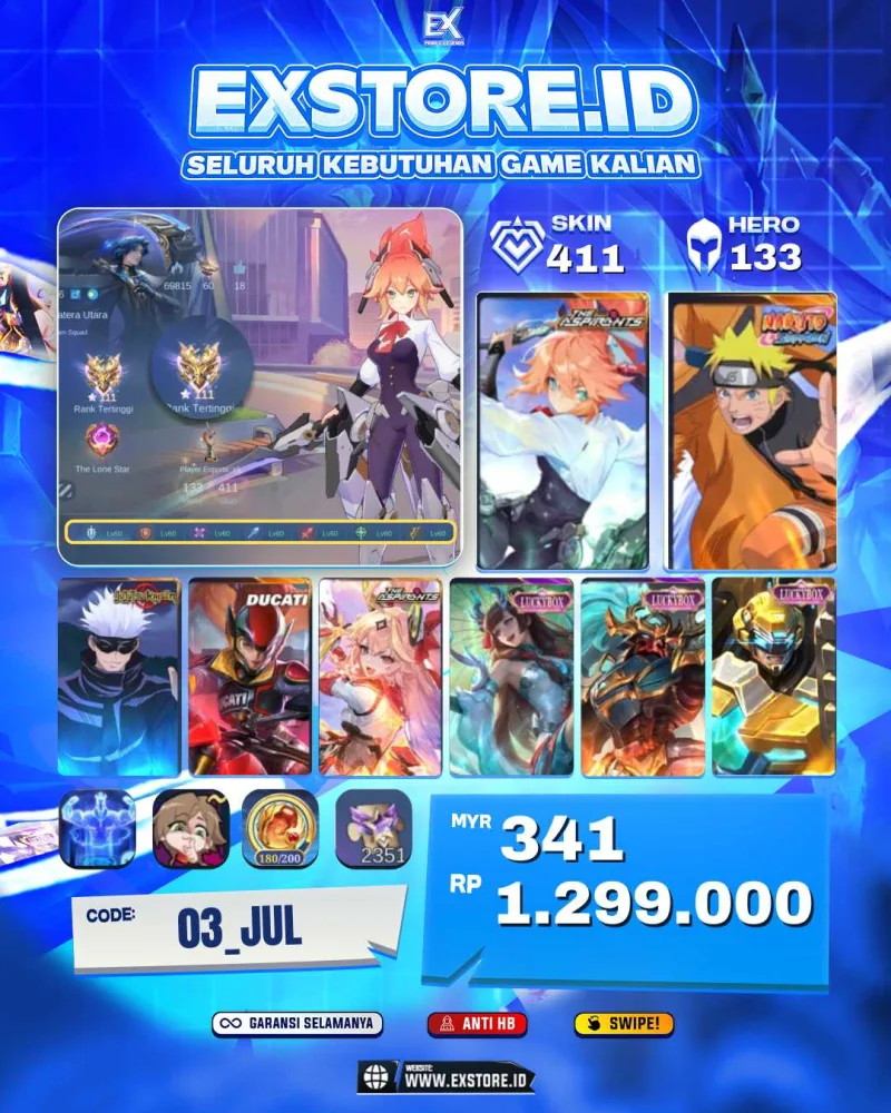 FANNY ASPIRANTS + LUKAS NARUTO + XAVIER GOJO + IRITEL DUCATI +  GUINEVER ASPIRANTS + KAGURA LUCKYBOX + ALPAH LUCKYBOX + JHONSON LUCKYBOX + NATALIA COLLECTOR + BETRIX PRIME + RUBY LUCKYBOX