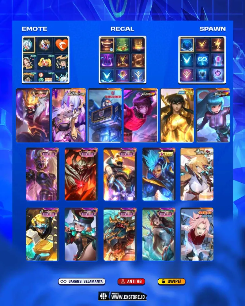 CHOU SAIN SEIYA + FRANCO LEGEND + SAKURA KALEA + VEXANA AS0PIRANTS +  COLLECTOR JURAGAN 4 + GROCK COLLECTOR + LESLAY ASPIRANTS + ARLOT COLLECTOR