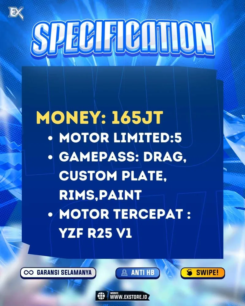 MONEY 165M + MOTOR LIMITED 5 + GAME PASS 3