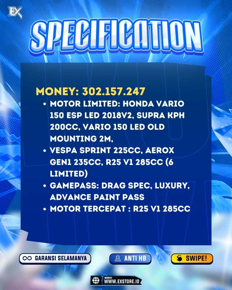 MONEY 300M + MOTOR LIMITED 6 + GAME PASS 3