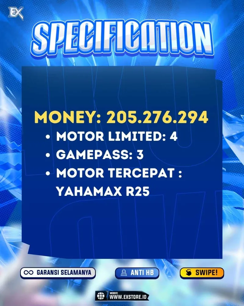 MONEY 205M + MOTOR LIMITED 4 + GAME PASS 3