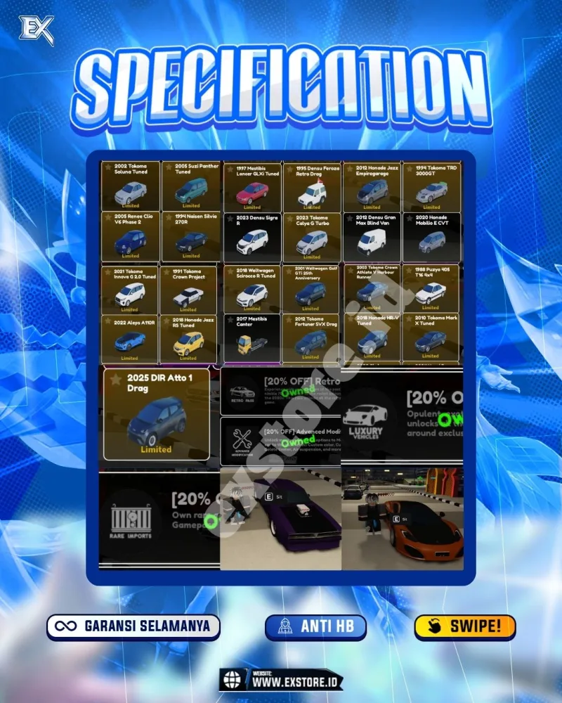 LIMITED CARS 173 + GAMEPASS 4 + DDS 2 LIMITED