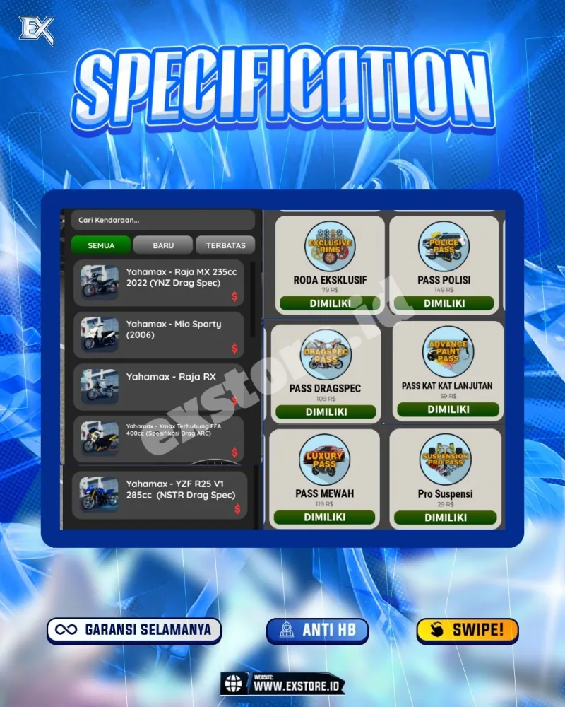 MONEY 1M + MOTOR LIMITED 3 + GAME PASS 6