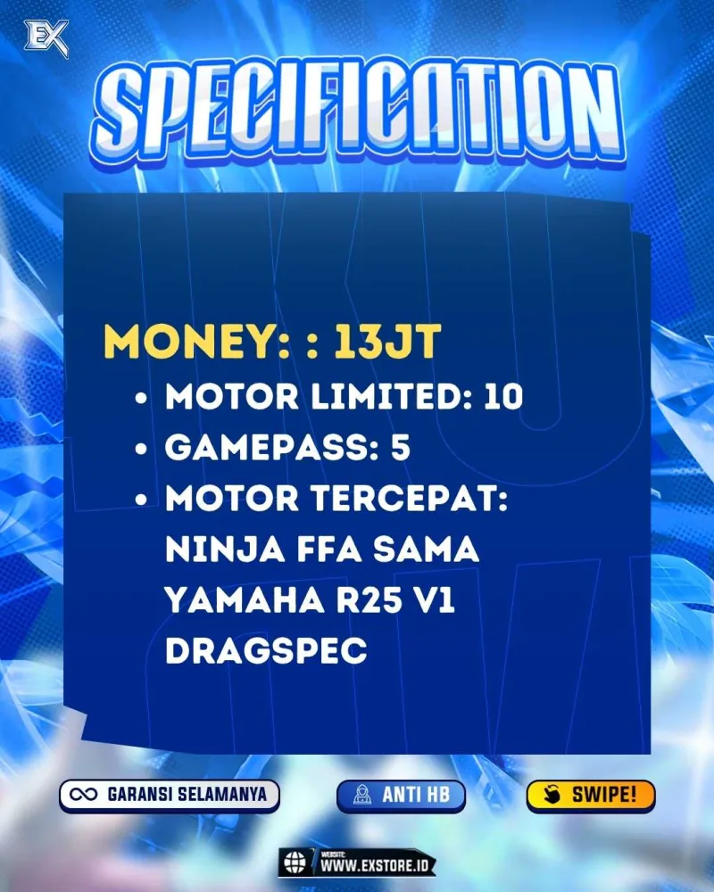 MONEY 13M + MOTOR LIMITED 10 + GAME PASS 5