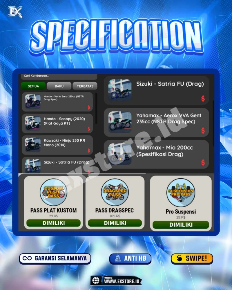 MONEY 30M + MOTOR LIMITED 3 + GAME PASS 3