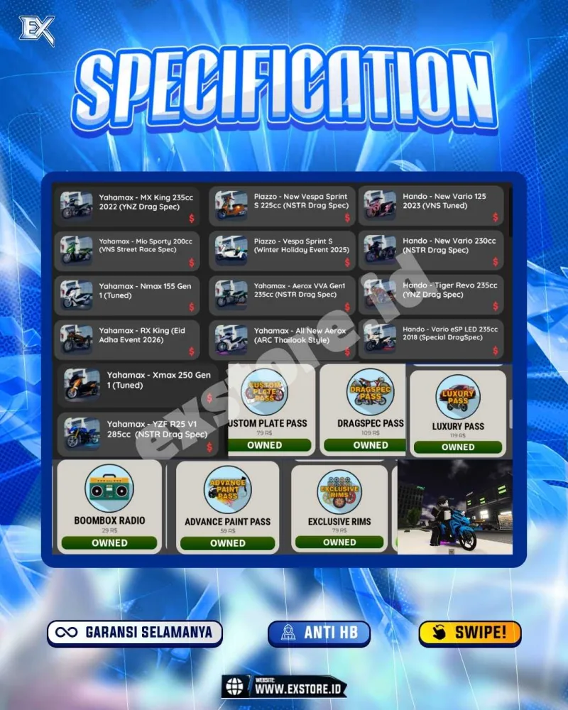 LIMITED CARS 31 + GAMEPASS 5 + DDS 12 LIMITED + GAMEPASS 6