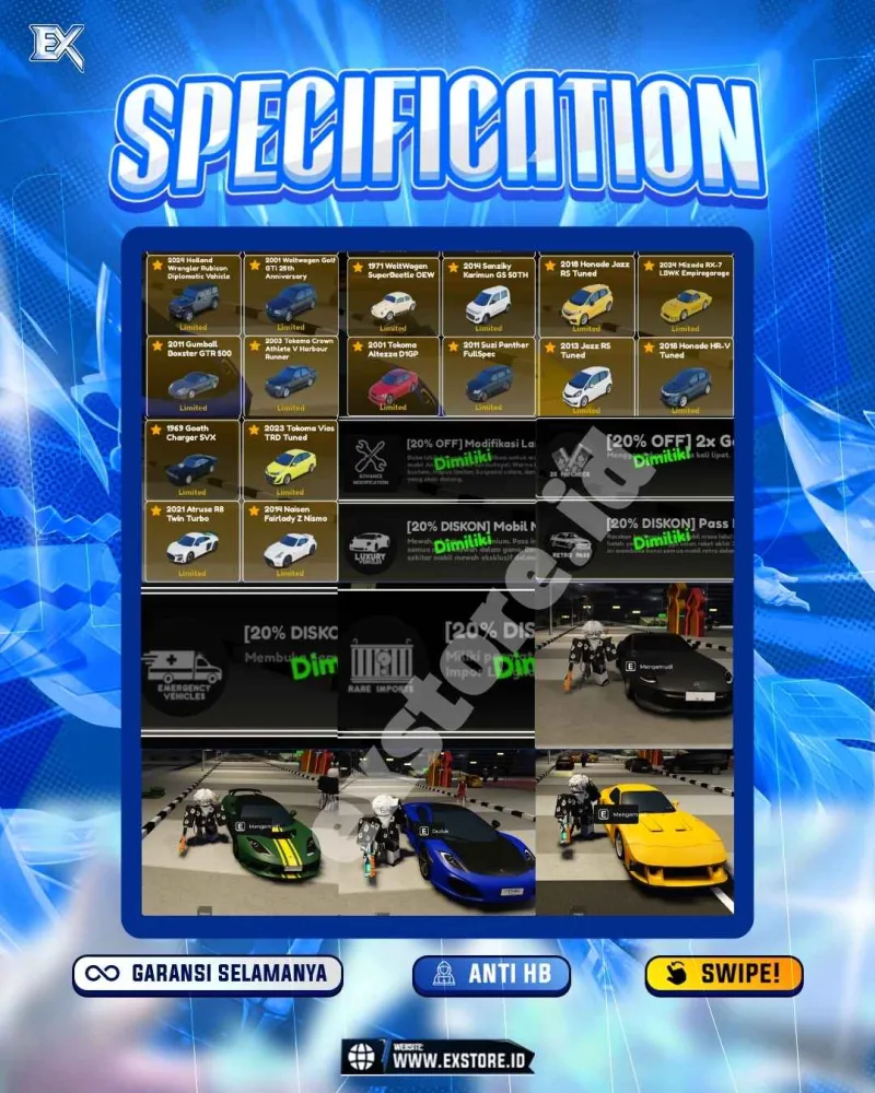 LIMITED CARS 70 + GAMEPASS 6