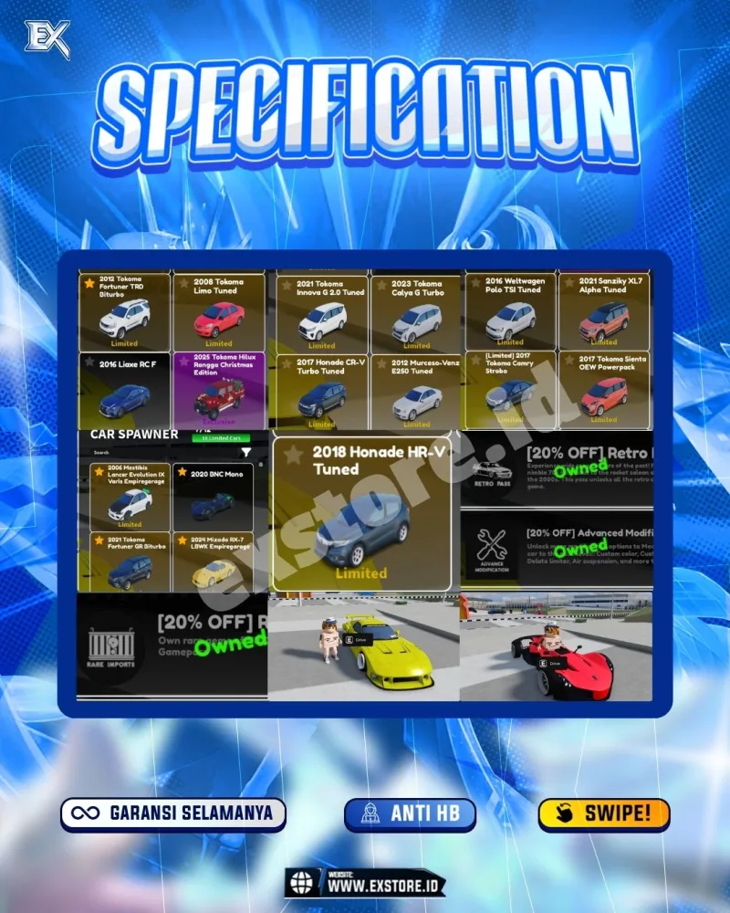 LIMITED CARS 18 + GAMEPASS 3