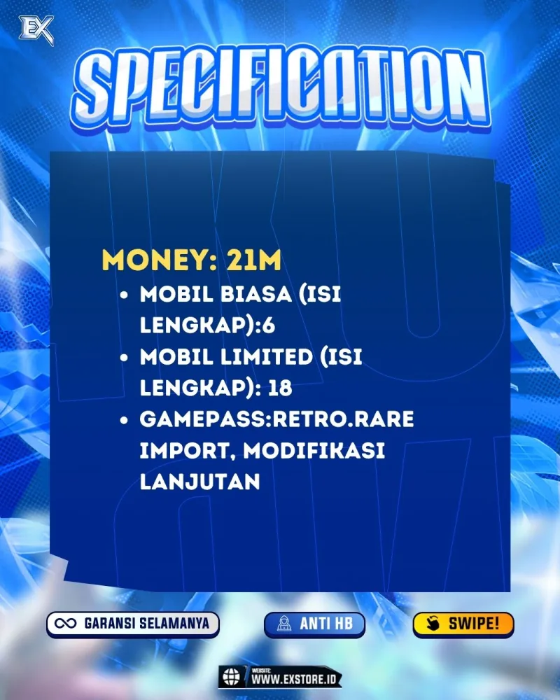 LIMITED CARS 18 + GAMEPASS 3