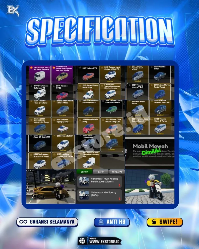 LIMITED CARS 23+ GAMEPASS 1 + DDS MOTOR LIMITED 1 + GAMEPASS 1