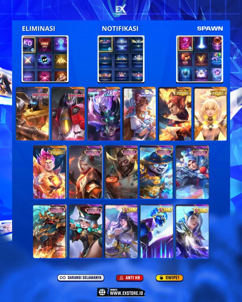 ALUCARD LEGEND + VALIR LEGEND + NOLAN 11.11 + NARUTO + VALIR KOF + IRITEL DUCATI + FANNY ASPIRANTS +  GUINEVER ASPIRANTS + RUBY ASPIRANTS +