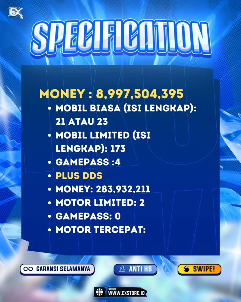 LIMITED CARS 173 + GAMEPASS 4 + DDS 2 LIMITED