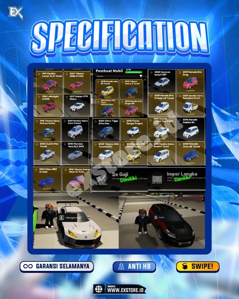 LIMITED CARS 20 + GAMEPASS 2