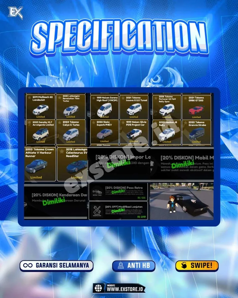 LIMITED CARS 107 + GAMEPASS 5