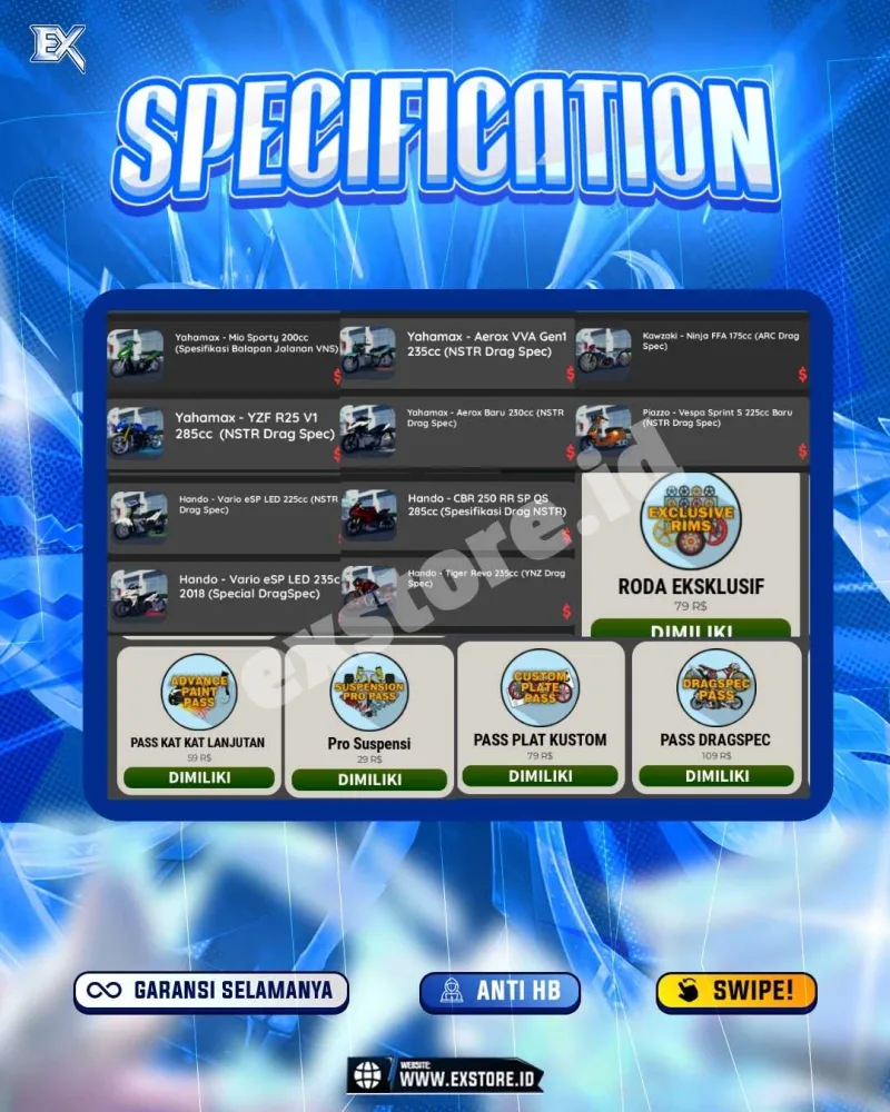 MONEY 13M + MOTOR LIMITED 10 + GAME PASS 5