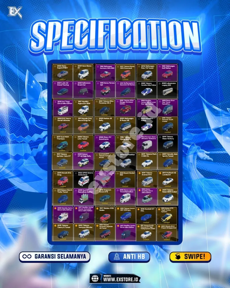 LIMITED CARS 173 + GAMEPASS 4 + DDS 2 LIMITED