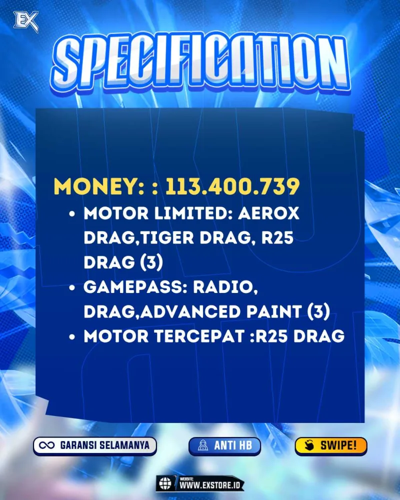 MONEY 113M + MOTOR LIMITED 3 + GAME PASS 3