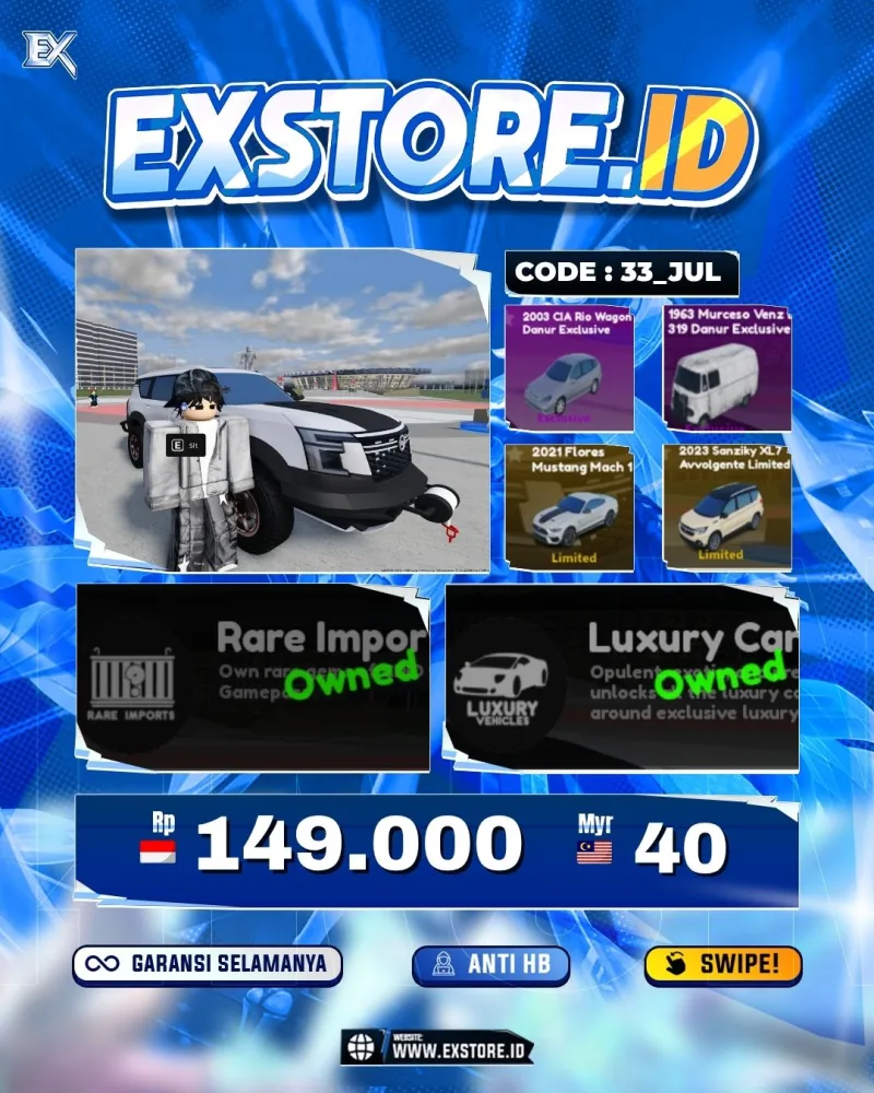 LIMITED CARS 43 + GAMEPASS 3 + BLOXFRUITS