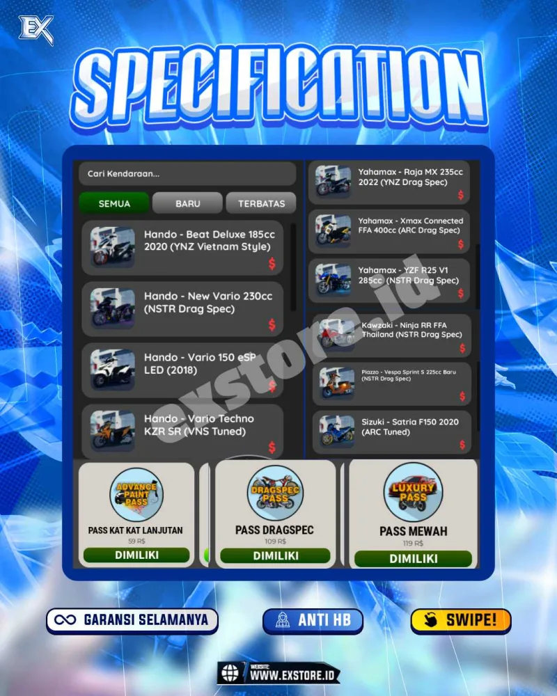 MONEY 14M + MOTOR LIMITED 11 + GAME PASS 5