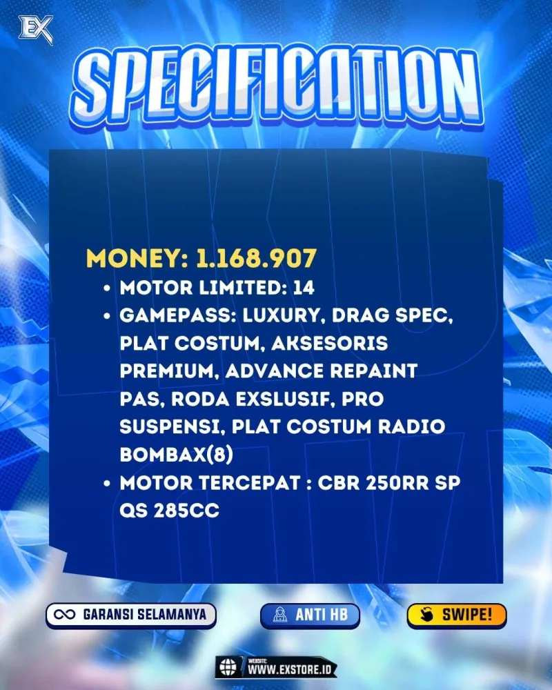 MONEY 1M + MOTOR LIMITED 14 + GAME PASS 8