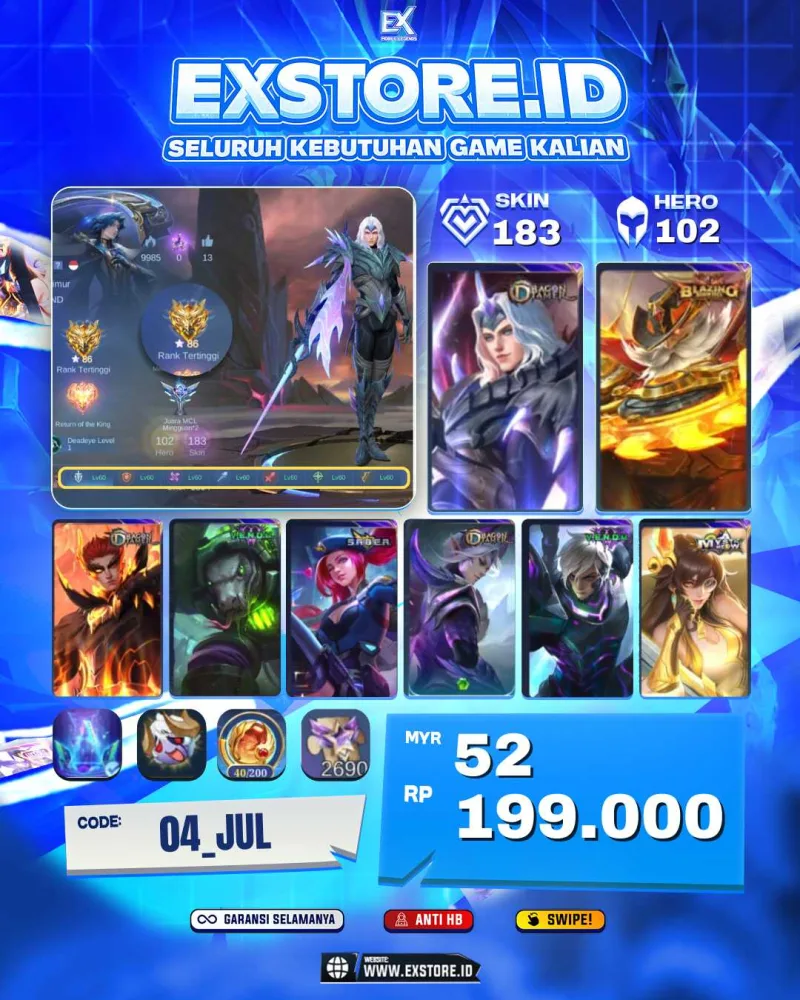 LANCELOT DRAGON TIMER + FRANCO BLAZING + VALIR DRAGON TIMER + GROCK VENOM + LAYLA SABER + LING DRAGON TIMER + GUSION VENOM