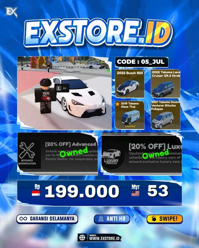 LIMITED CARS 95 + GAMEPASS 5