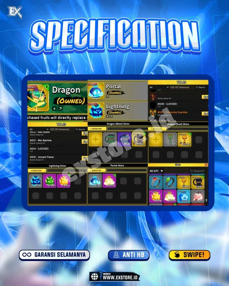 PERMANENT DRAGON PORTAL LIGHTNING + SKIN EMBER DRAGON + DEVINE PORTAL + YELLOW LIGHTNING + V4 DRACO FG GHOUL FG