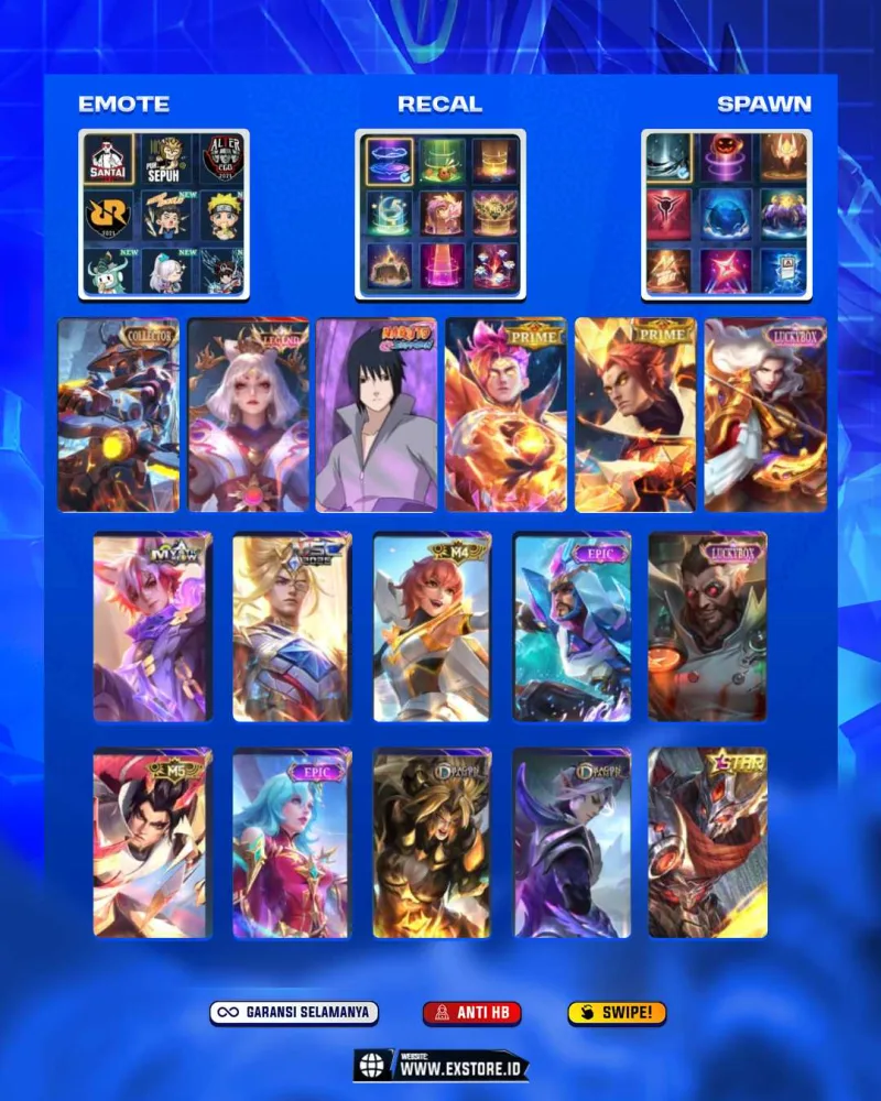 SUYOU SASUKE + LUNOX LEGEND + YSS COLLECTOR + CLAUDE PRIME + YU ZHONG PRIME + LANCELOT LUCKYBOX