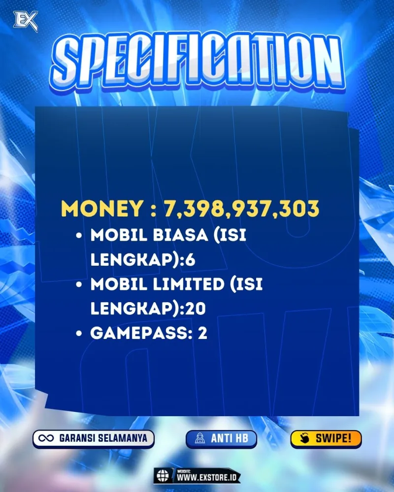 LIMITED CARS 20 + GAMEPASS 2